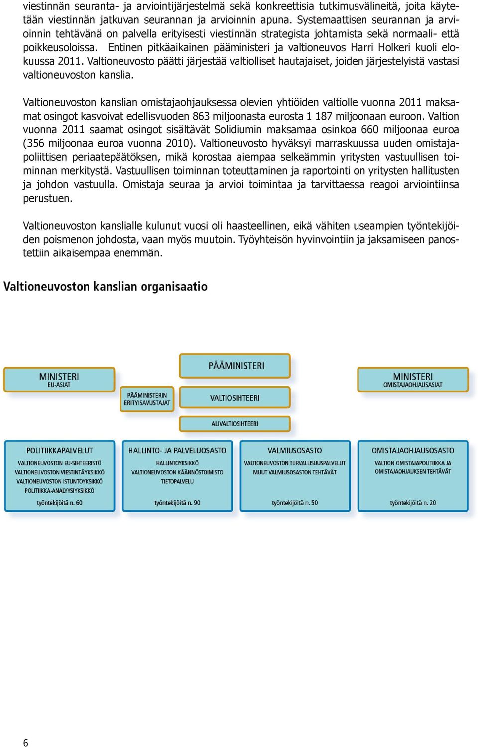 Entinen pitkäaikainen pääministeri ja valtioneuvos Harri Holkeri kuoli elokuussa 2011. Valtioneuvosto päätti järjestää valtiolliset hautajaiset, joiden järjestelyistä vastasi valtioneuvoston kanslia.