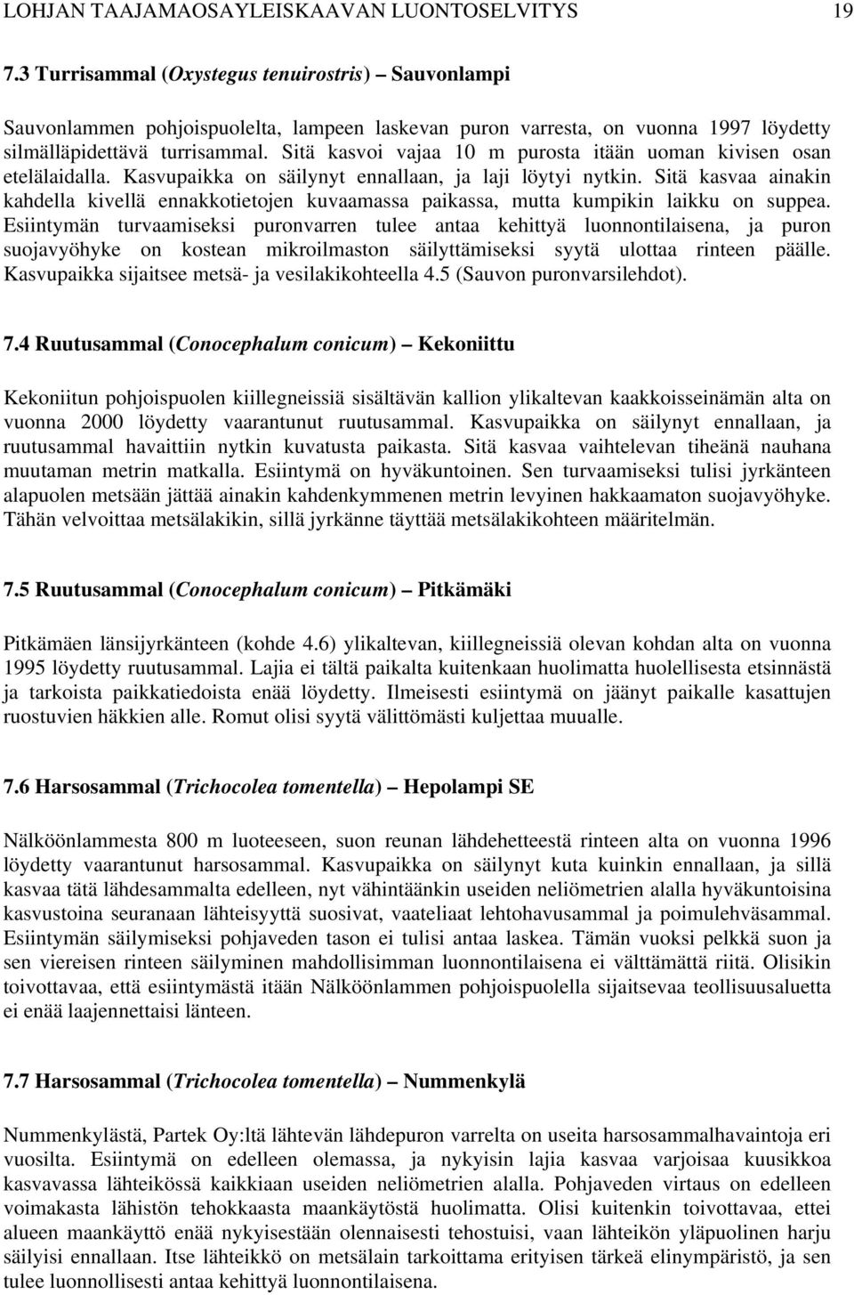 Sitä kasvoi vajaa 10 m purosta itään uoman kivisen osan etelälaidalla. Kasvupaikka on säilynyt ennallaan, ja laji löytyi nytkin.