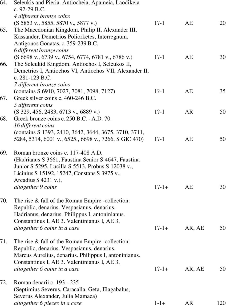 The Seleukid Kingdom. Antiochos I, Seleukos II, Demetrios I, Antiochos VI, Antiochos VII, Alexander II, c. 281-123 B.C. 7 different bronze coins (contains S 6910, 7027, 7081, 7098, 7127) 1?