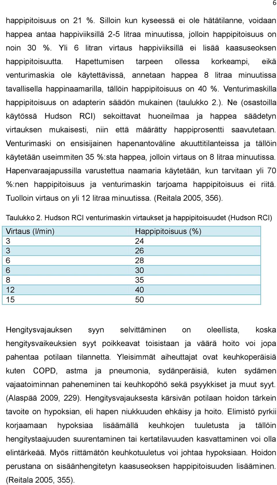 Hapettumisen tarpeen ollessa korkeampi, eikä venturimaskia ole käytettävissä, annetaan happea 8 litraa minuutissa tavallisella happinaamarilla, tällöin happipitoisuus on 40 %.