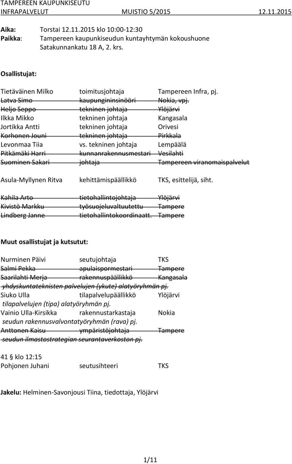 Heljo Seppo tekninen johtaja Ylöjärvi Ilkka Mikko tekninen johtaja Kangasala Jortikka Antti tekninen johtaja Orivesi Korhonen Jouni tekninen johtaja Pirkkala Levonmaa Tiia vs.