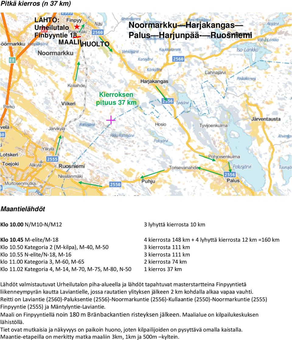 02 Kategoria 4, M-14, M-70, M-75, M-80, N-50 3 lyhyttä kierrosta 10 km 4 kierrosta 148 km + 4 lyhyttä kierrosta 12 km =160 km 3 kierrosta 111 km 3 kierrosta 111 km 2 kierrosta 74 km 1 kierros 37 km
