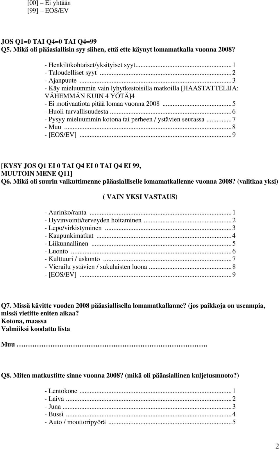 ..6 - Pysyy mieluummin kotona tai perheen / ystävien seurassa...7 - Muu...8 [KYSY JOS Q1 EI 0 TAI Q4 EI 0 TAI Q4 EI 99, MUUTOIN MENE Q11] Q6.