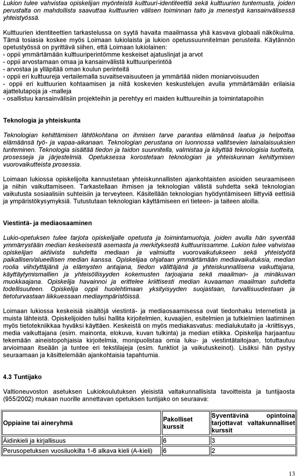 Tämä tosiasia koskee myös Loimaan lukiolaista ja lukion opetussuunnitelman perusteita.
