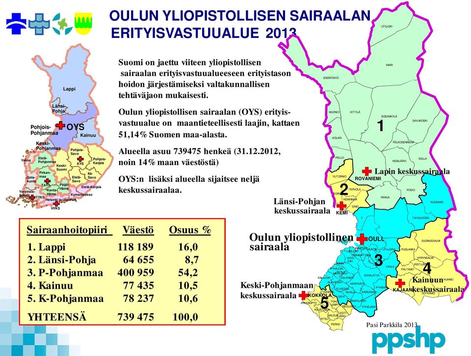 Länsi-Pohja Pohjois- Karjala Etelä-Karjala Suomi on jaettu viiteen yliopistollisen sairaalan erityisvastuualueeseen erityistason hoidon järjestämiseksi valtakunnallisen tehtäväjaon mukaisesti.