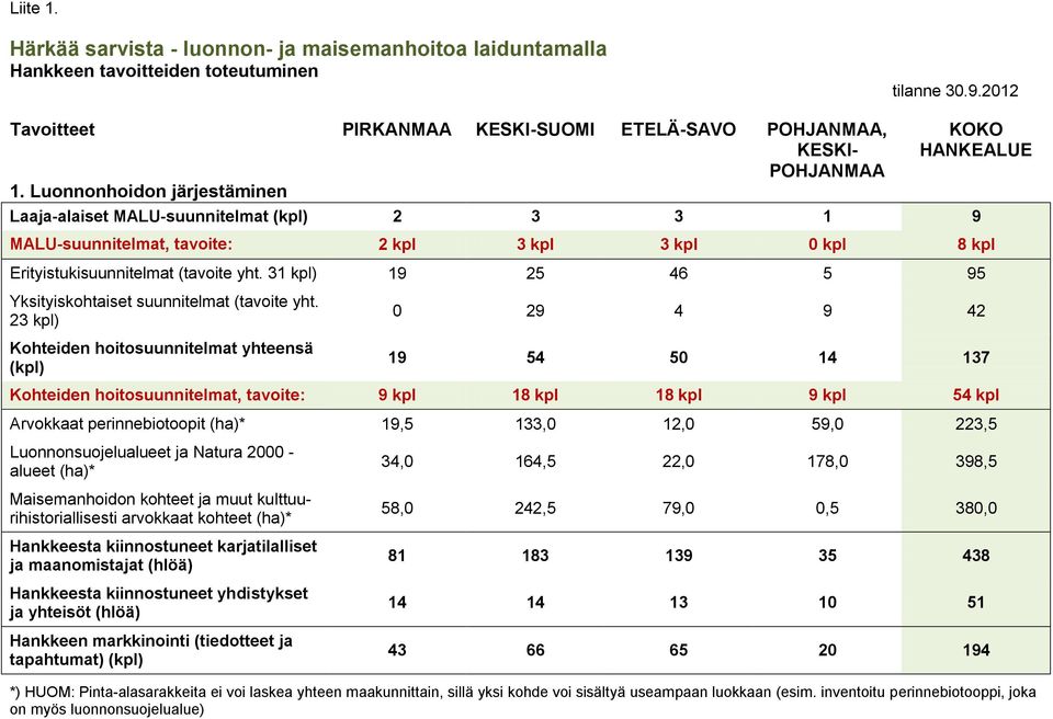 31 kpl) 19 25 46 5 95 Yksityiskohtaiset suunnitelmat (tavoite yht.