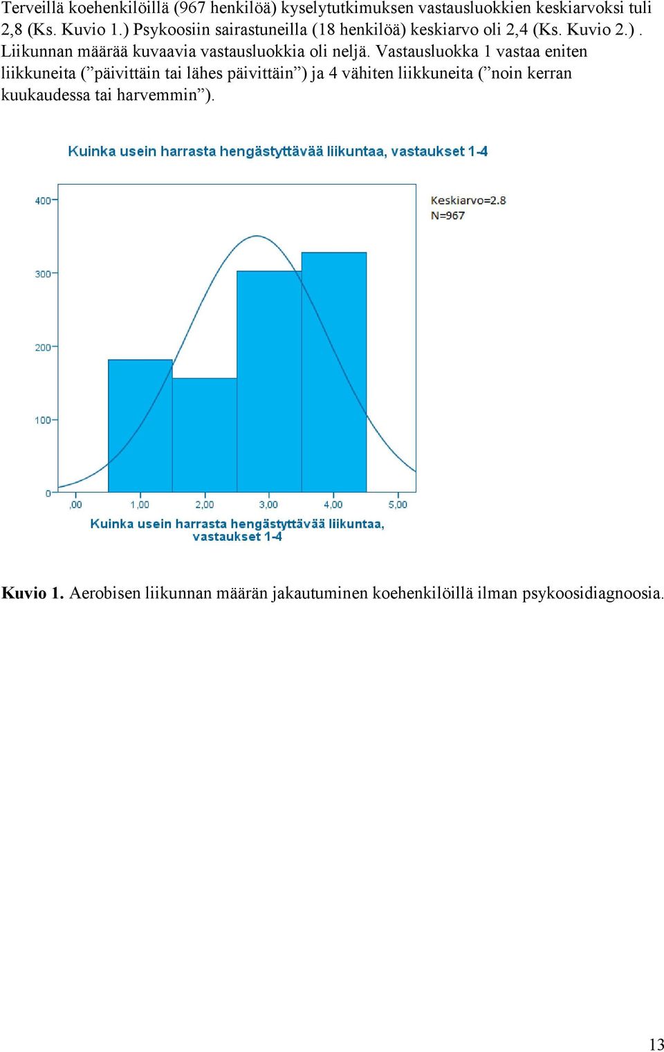 Vastausluokka 1 vastaa eniten liikkuneita ( päivittäin tai lähes päivittäin ) ja 4 vähiten liikkuneita ( noin kerran