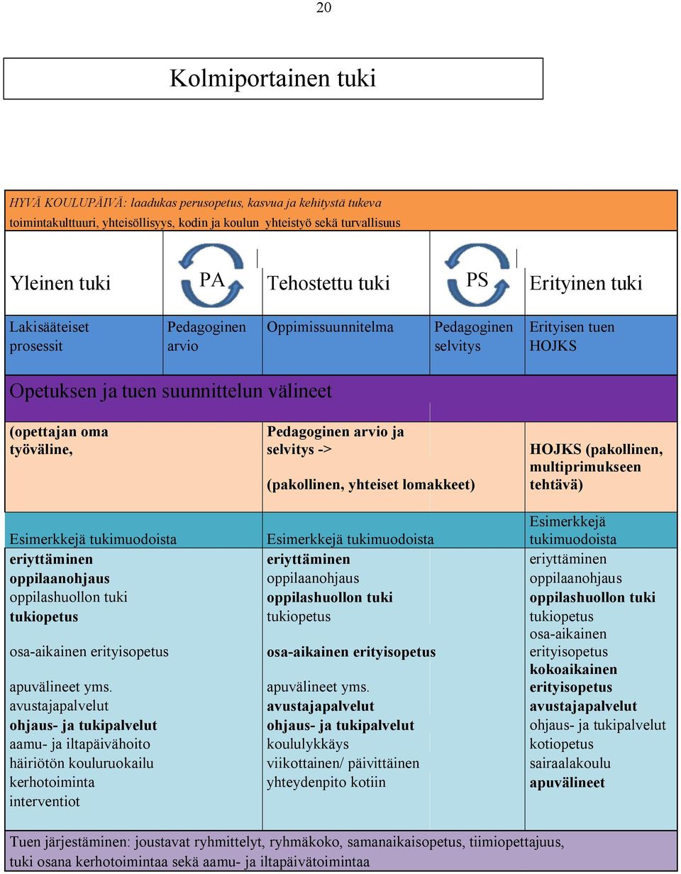 arvio ja selvitys -> (pakollinen, yhteiset lomakkeet) HOJKS (pakollinen, multiprimukseen tehtävä) Esimerkkejä tukimuodoista Esimerkkejä tukimuodoista Esimerkkejä tukimuodoista eriyttäminen