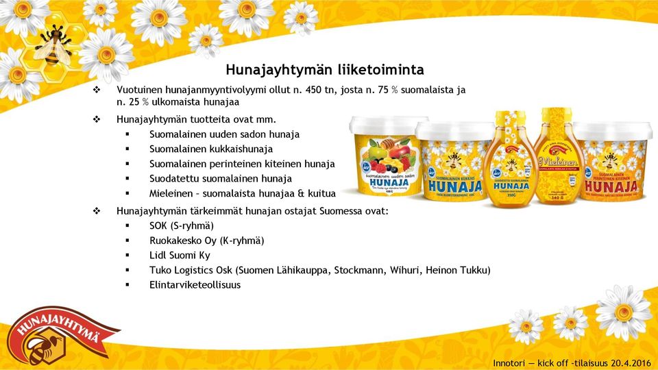 Suomalainen uuden sadon hunaja Suomalainen kukkaishunaja Suomalainen perinteinen kiteinen hunaja Suodatettu suomalainen hunaja