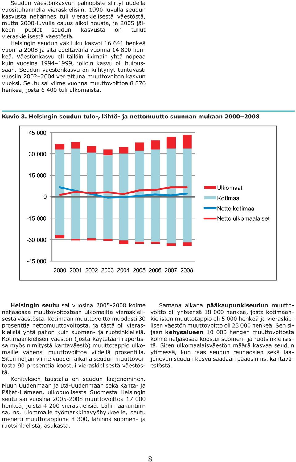 Helsingin seudun väkiluku kasvoi 16 641 henkeä vuonna 2008 ja sitä edeltävänä vuonna 14 800 henkeä. Väestönkasvu oli tällöin likimain yhtä nopeaa kuin vuosina 1994 1999, jolloin kasvu oli huipussaan.