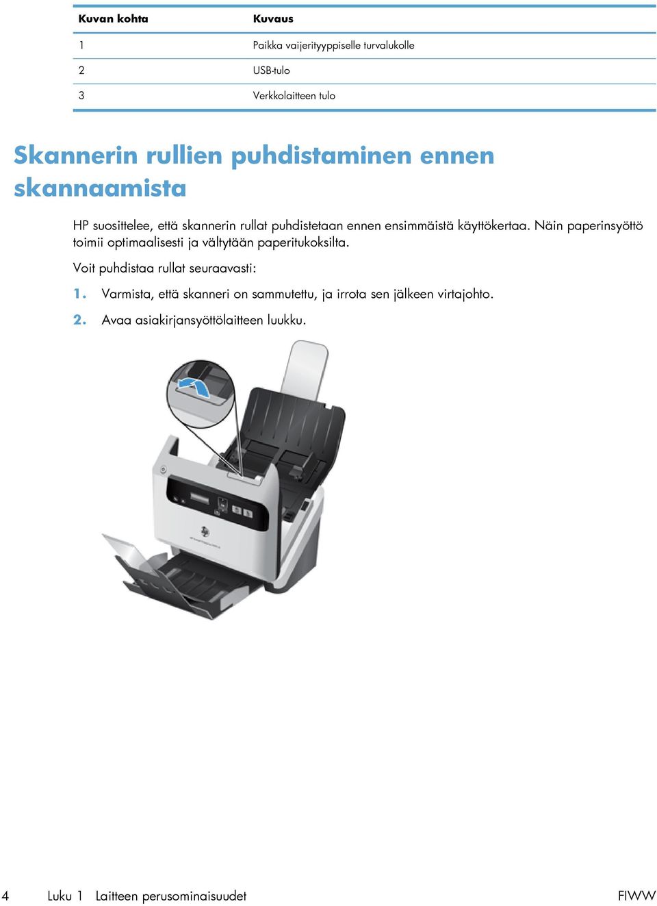 Näin paperinsyöttö toimii optimaalisesti ja vältytään paperitukoksilta. Voit puhdistaa rullat seuraavasti: 1.