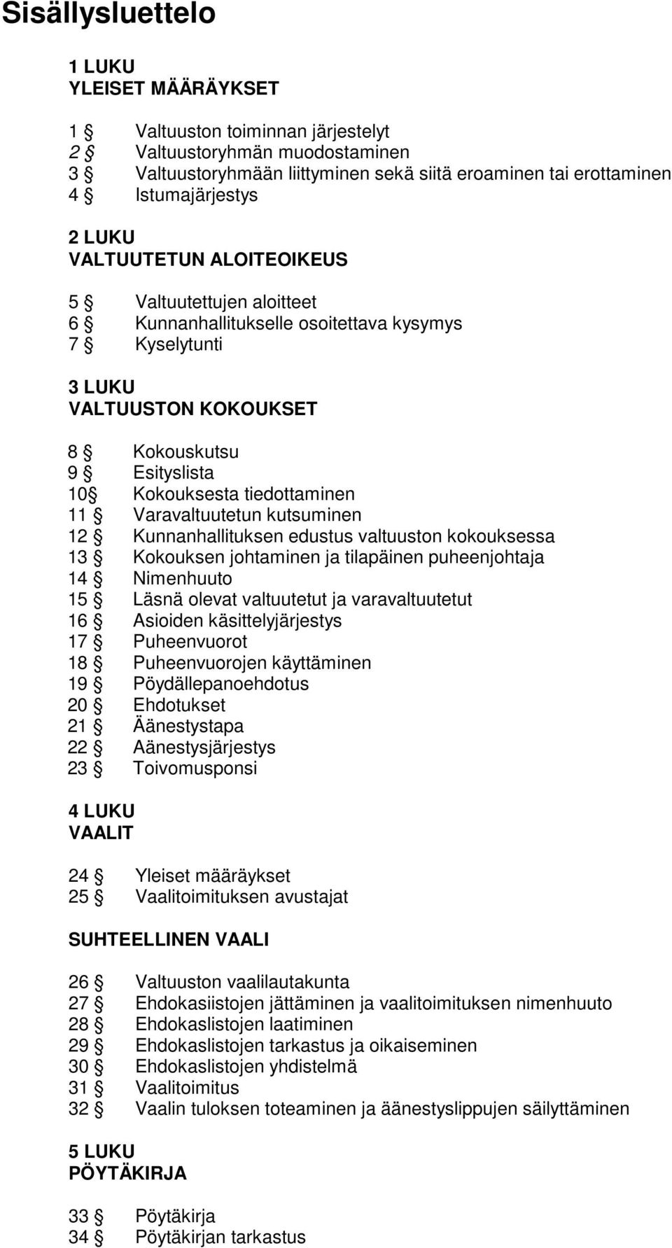 11 Varavaltuutetun kutsuminen 12 Kunnanhallituksen edustus valtuuston kokouksessa 13 Kokouksen johtaminen ja tilapäinen puheenjohtaja 14 Nimenhuuto 15 Läsnä olevat valtuutetut ja varavaltuutetut 16