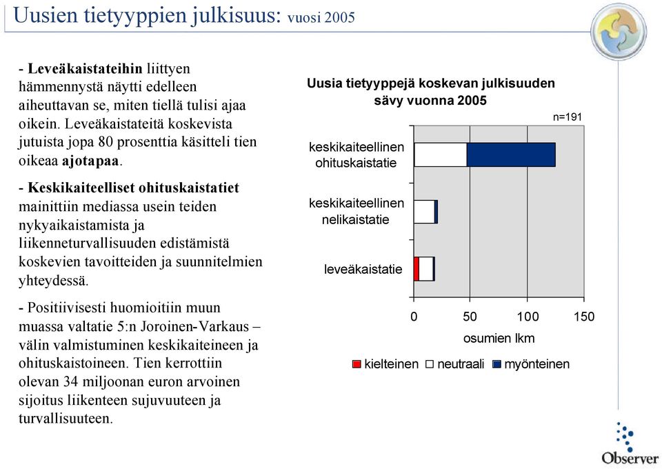 - Keskikaiteelliset ohituskaistatiet mainittiin mediassa usein teiden nykyaikaistamista ja liikenneturvallisuuden edistämistä koskevien tavoitteiden ja suunnitelmien yhteydessä.