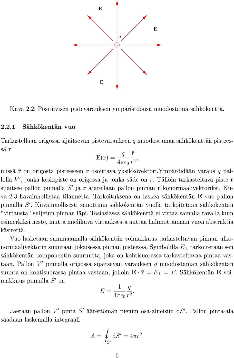 ympäröidään varaus q pallolla V, jonka keskipiste on origossa ja jonka säde on r. Tällöin tarkasteltava piste r sijaitsee pallon pinnalla S ja r ajatellaan pallon pinnan ulkonormaalivektoriksi.