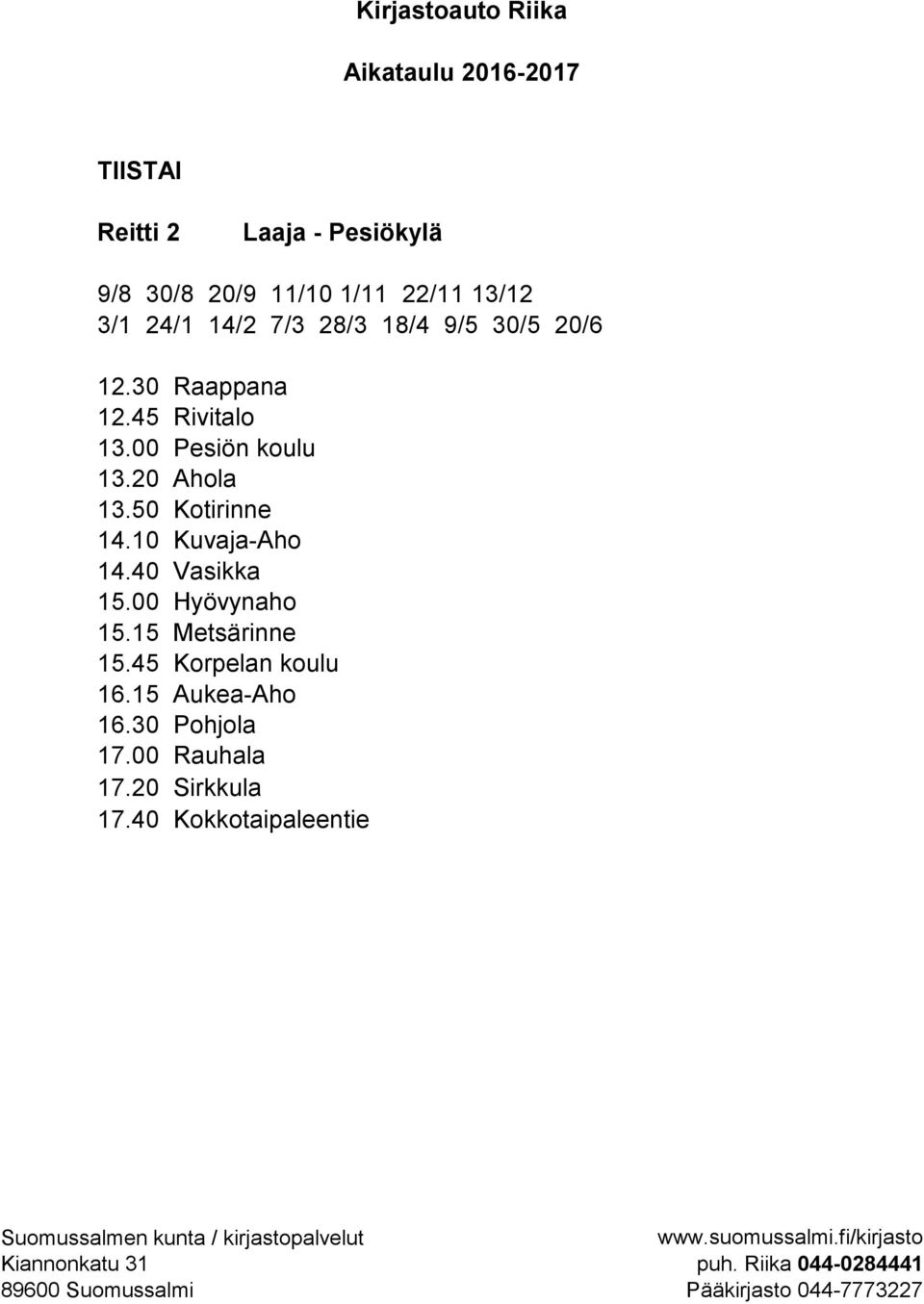 50 Kotirinne 14.10 Kuvaja-Aho 14.40 Vasikka 15.00 Hyövynaho 15.15 Metsärinne 15.