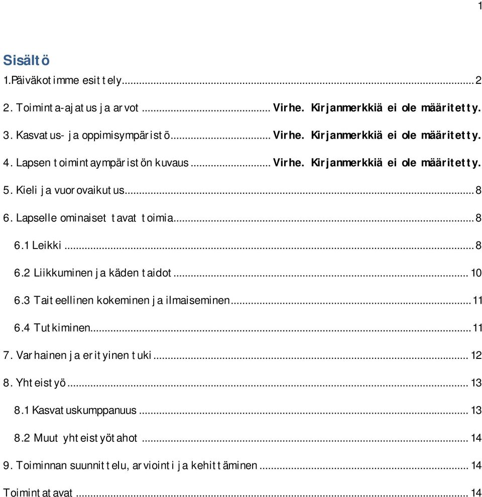 .. 10 6.3 Taiteellinen kokeminen ja ilmaiseminen... 11 6.4 Tutkiminen... 11 7. Varhainen ja erityinen tuki... 12 8. Yhteistyö... 13 8.1 Kasvatuskumppanuus... 13 8.2 Muut yhteistyötahot.