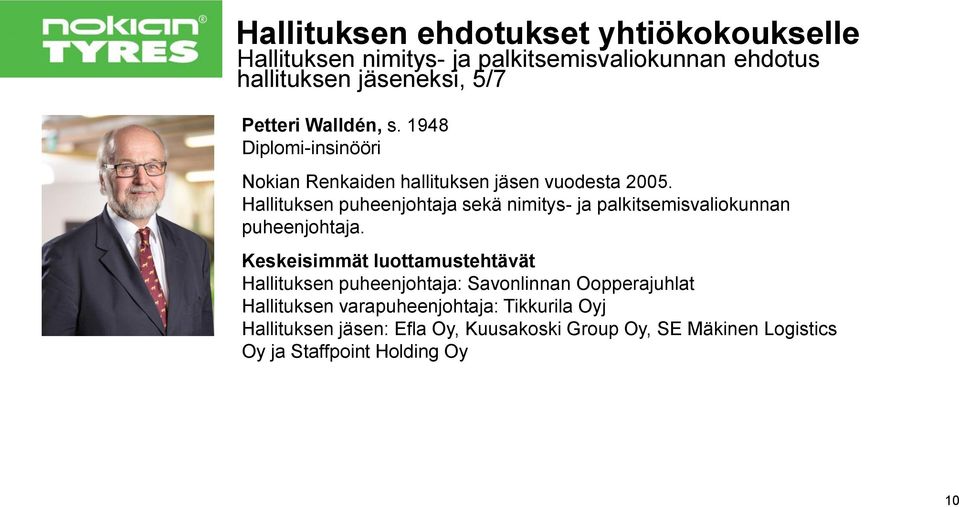 Hallituksen puheenjohtaja sekä nimitys- ja palkitsemisvaliokunnan puheenjohtaja.