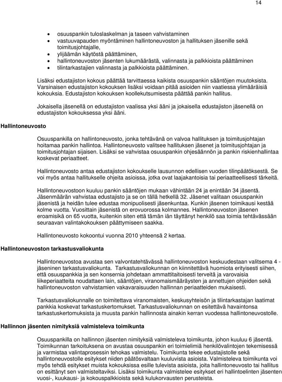 Lisäksi edustajiston kokous päättää tarvittaessa kaikista osuuspankin sääntöjen muutoksista. Varsinaisen edustajiston kokouksen lisäksi voidaan pitää asioiden niin vaatiessa ylimääräisiä kokouksia.