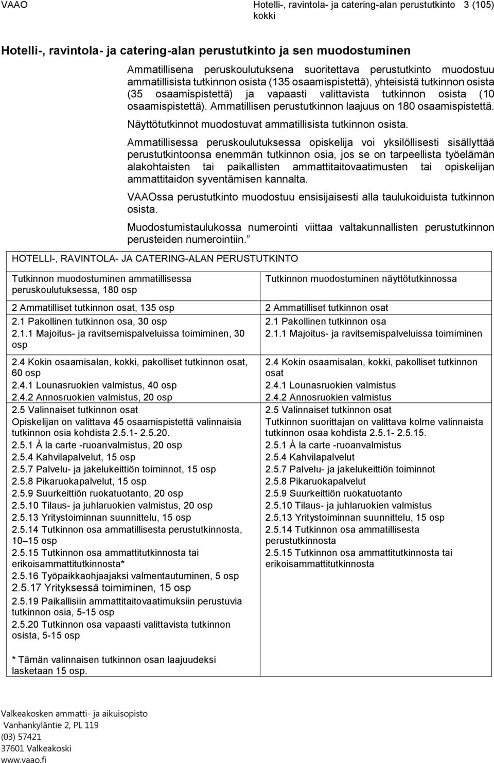 Ammatillisen perustutkinnon laajuus on 180 osaamispistettä. Näyttötutkinnot muodostuvat ammatillisista tutkinnon osista.