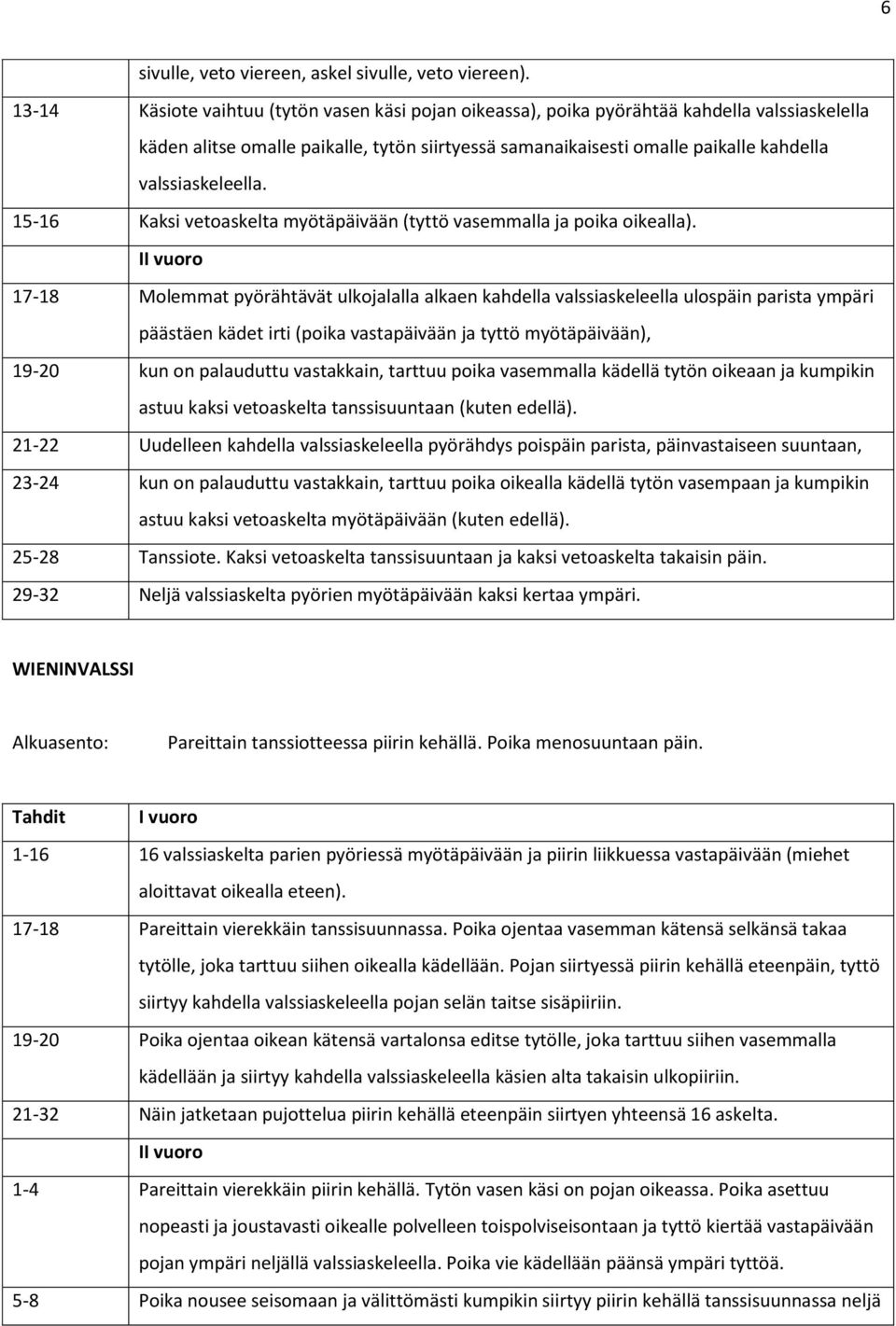 valssiaskeleella. 15-16 Kaksi vetoaskelta myötäpäivään (tyttö vasemmalla ja poika oikealla).