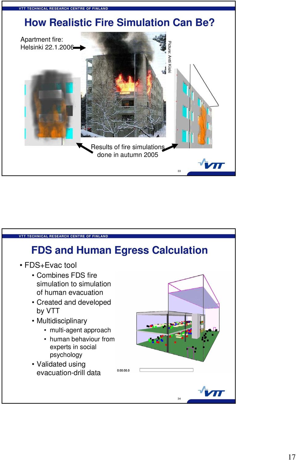 Calculation FDS+Evac tool Combines FDS fire simulation to simulation of human evacuation Created and