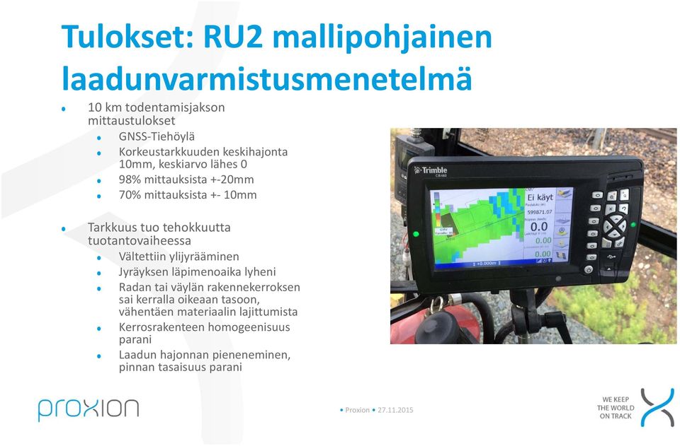 tehokkuutta tuotantovaiheessa Vältettiin ylijyrääminen Jyräyksen läpimenoaika lyheni Radan tai väylän rakennekerroksen sai