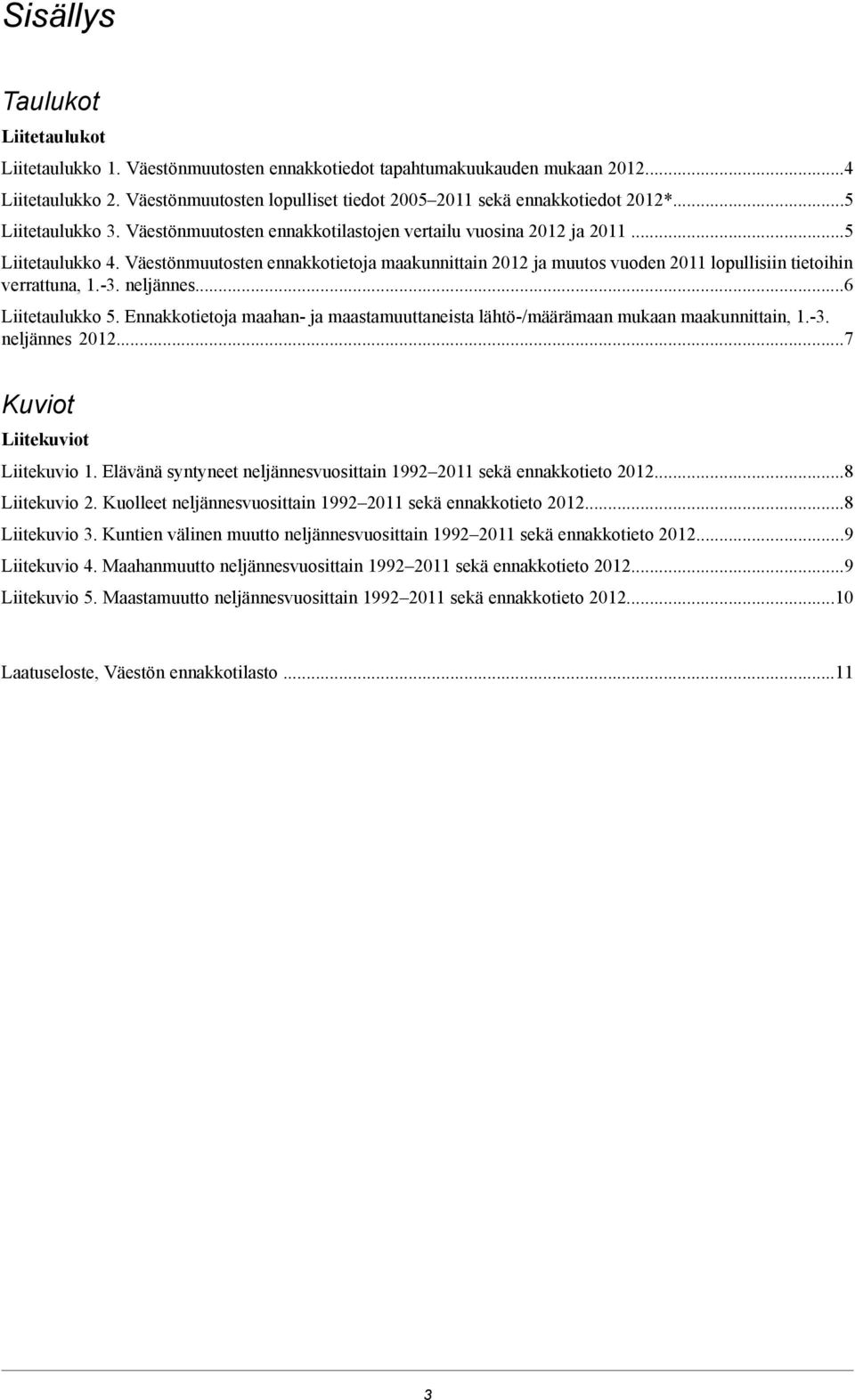 Väestönmuutosten ennakkotietoja maakunnittain 2012 ja muutos vuoden 2011 lopullisiin tietoihin verrattuna, 1.-3. neljännes...6 Liitetaulukko 5.