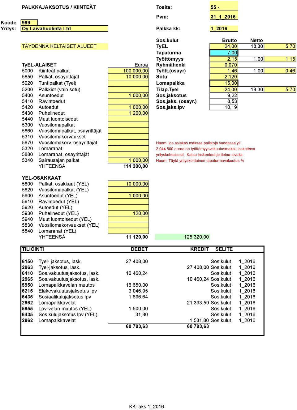 (osayr) 1,46 1,00 0,46 123 5850 Palkat, osayrittäjät 10 000,00 Sotu 2,120 123 5020 Tuntipalkat (Tyel) Lomapalkka 15,00 5200 Palkkiot (vain sotu) Tilap.