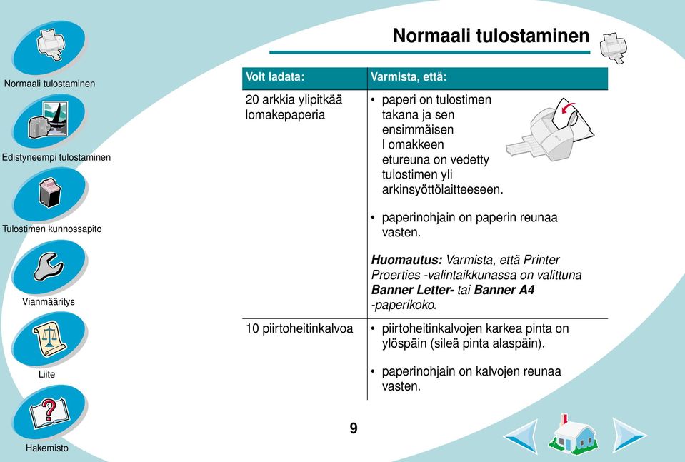 Huomautus: Varmista, että Printer Proerties -valintaikkunassa on valittuna Banner Letter- tai Banner A4 -paperikoko.