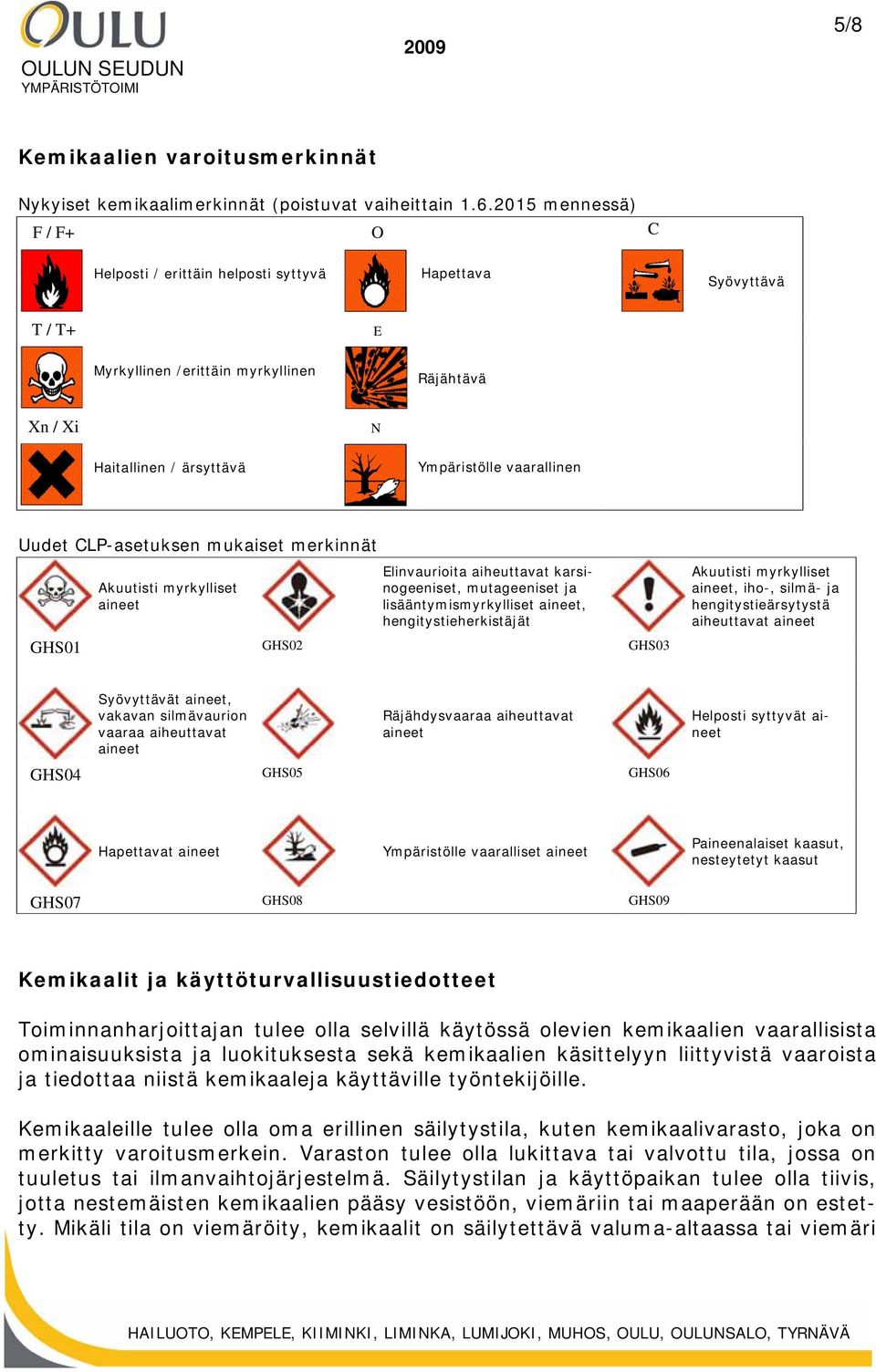 Uudet CLP-asetuksen mukaiset merkinnät Akuutisti myrkylliset aineet Elinvaurioita aiheuttavat karsinogeeniset, mutageeniset ja lisääntymismyrkylliset aineet, hengitystieherkistäjät GHS01 GHS02 GHS03