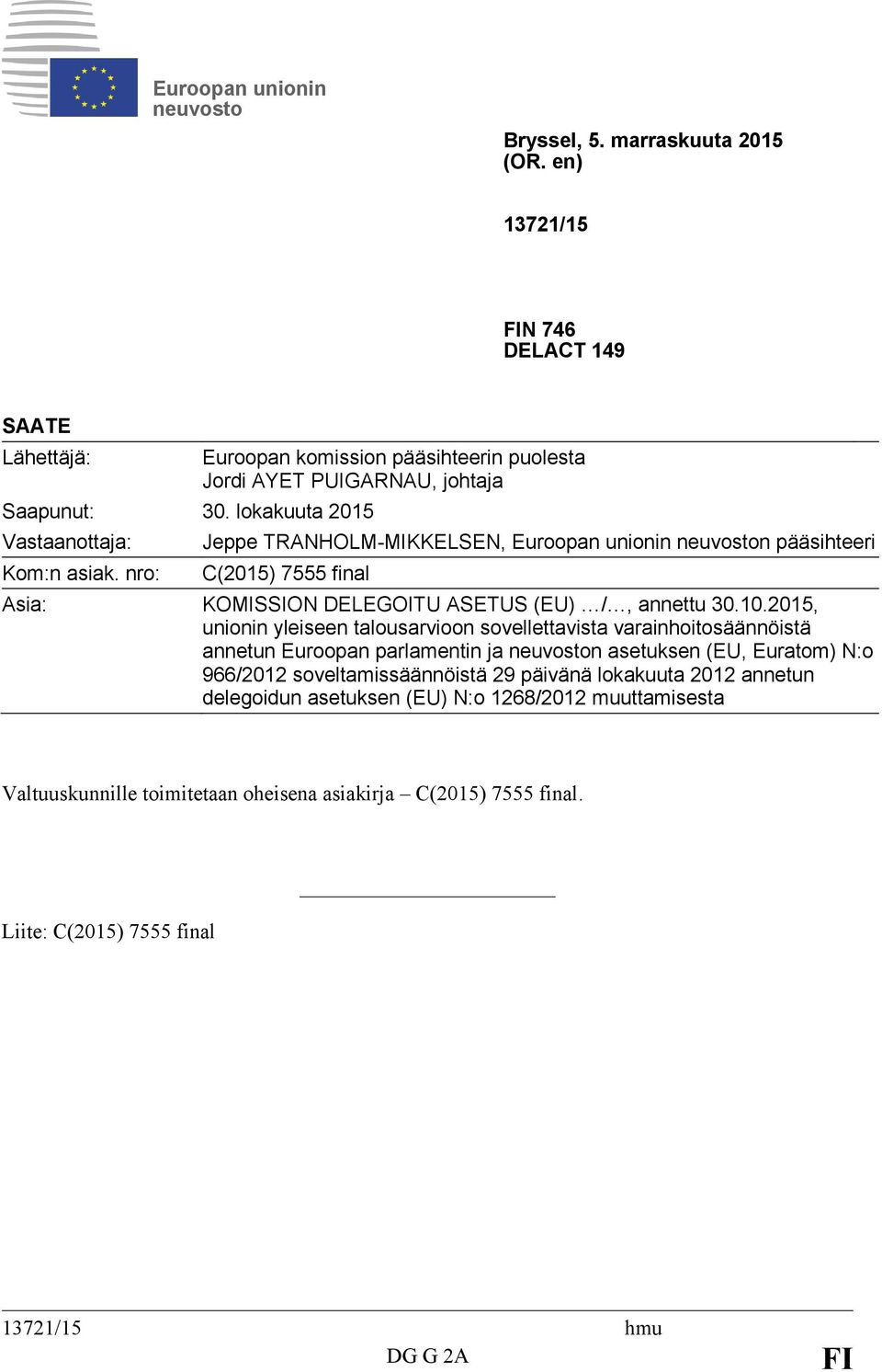 ASETUS (EU) /, annettu 30.10.