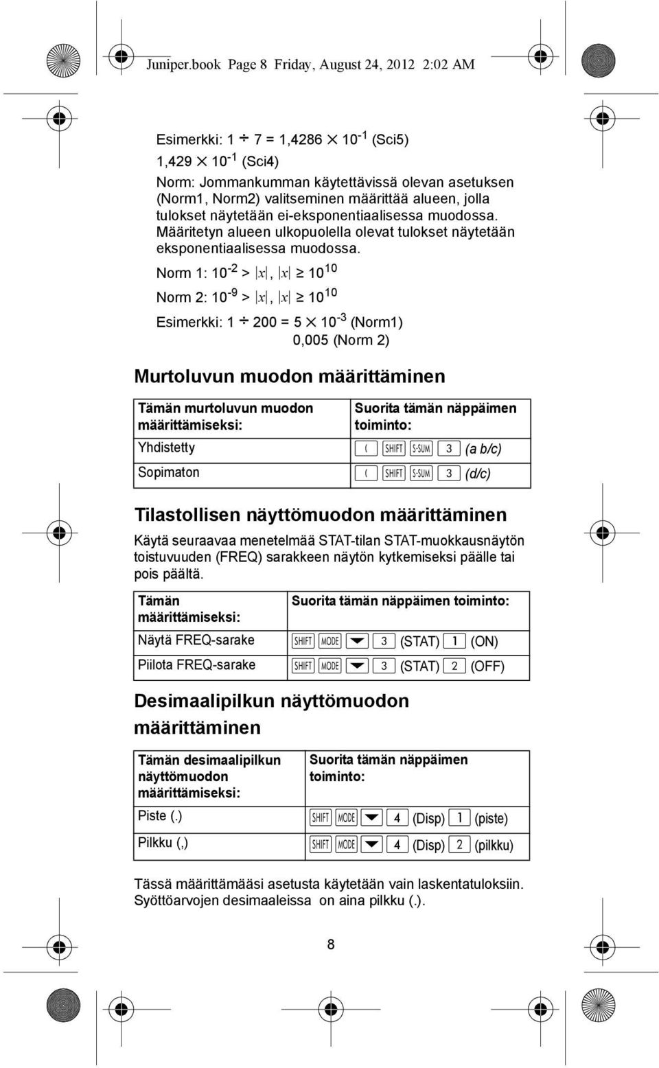 tulokset näytetään ei-eksponentiaalisessa muodossa. Määritetyn alueen ulkopuolella olevat tulokset näytetään eksponentiaalisessa muodossa.