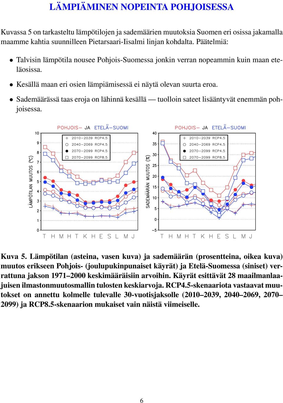 Sademäärässä taas eroja on lähinnä kesällä tuolloin sateet lisääntyvät enemmän pohjoisessa. Kuva 5.