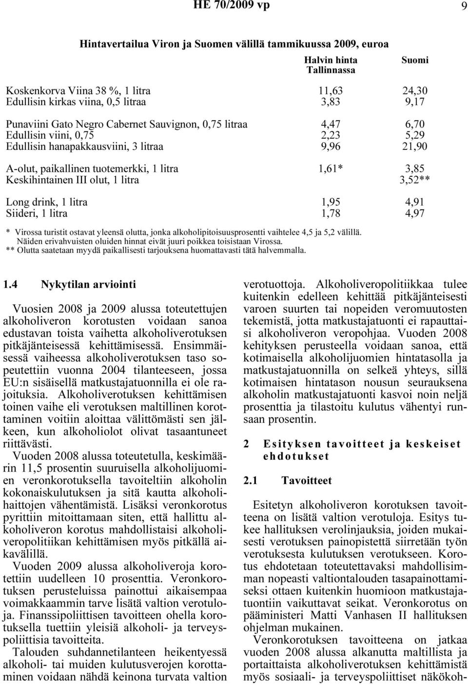 Keskihintainen III olut, 1 litra 3,52** Long drink, 1 litra 1,95 4,91 Siideri, 1 litra 1,78 4,97 * Virossa turistit ostavat yleensä olutta, jonka alkoholipitoisuusprosentti vaihtelee 4,5 ja 5,2