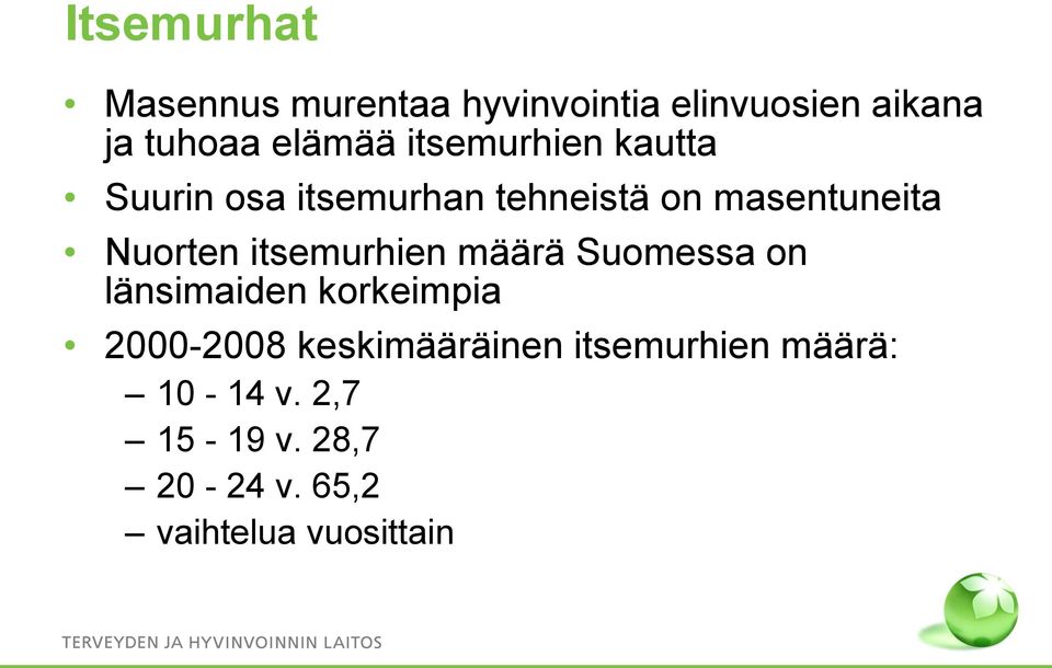 itsemurhien määrä Suomessa on länsimaiden korkeimpia 2000-2008 keskimääräinen