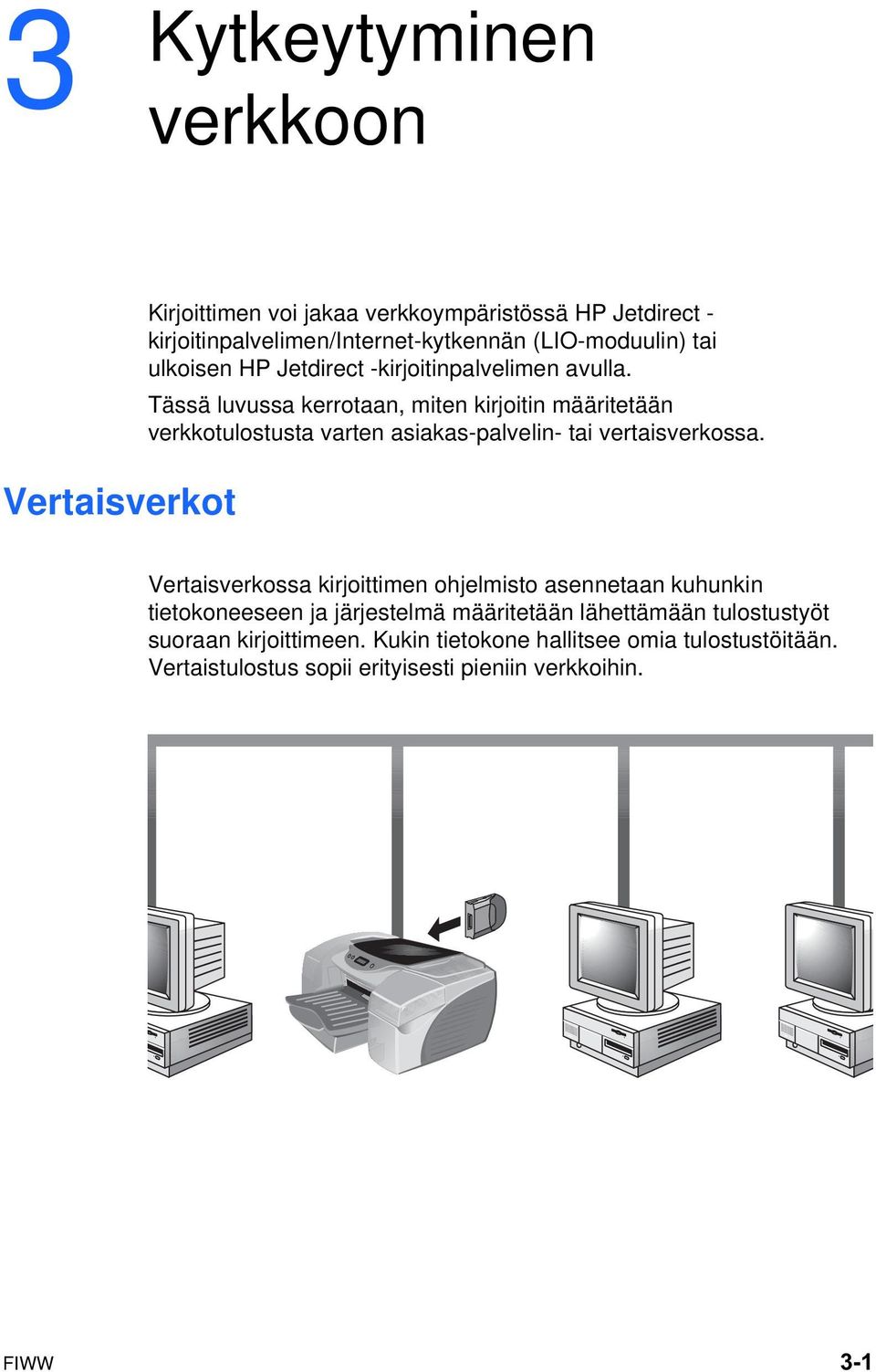 Tässä luvussa kerrotaan, miten kirjoitin määritetään verkkotulostusta varten asiakas-palvelin- tai vertaisverkossa.