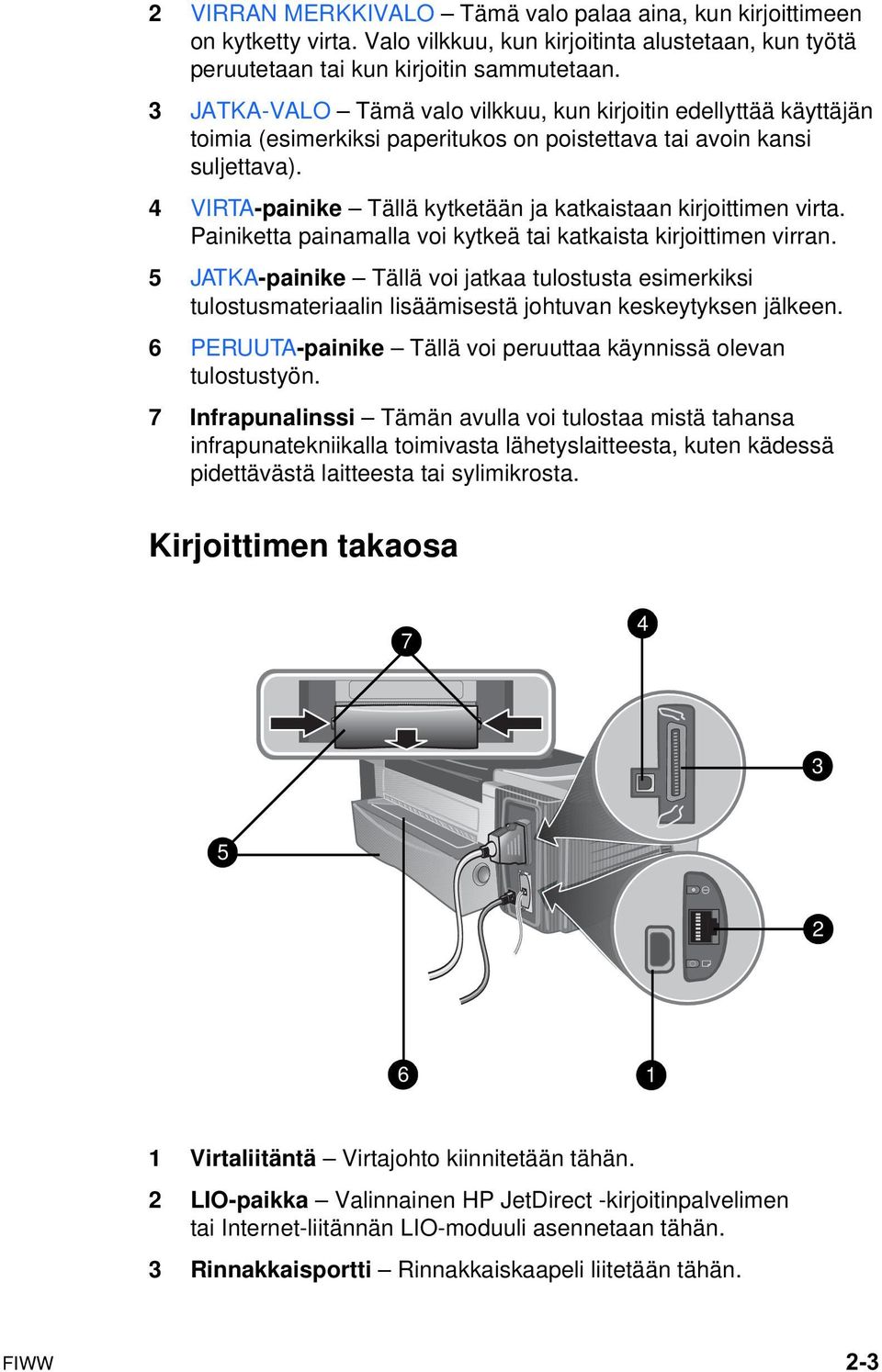 4 VIRTA-painike Tällä kytketään ja katkaistaan kirjoittimen virta. Painiketta painamalla voi kytkeä tai katkaista kirjoittimen virran.