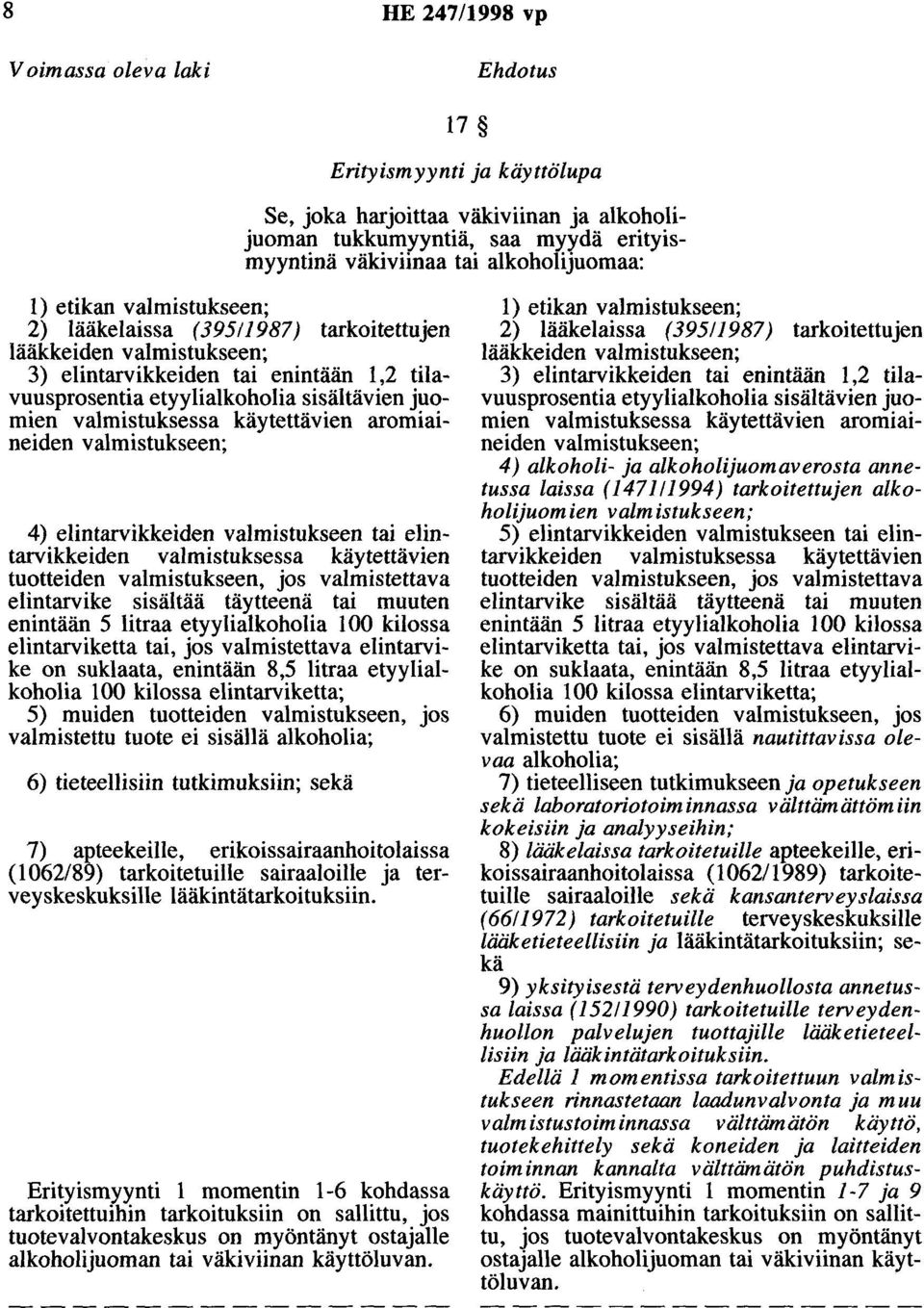 käytettävien aromiaineiden valmistukseen; 4) elintarvikkeiden valmistukseen tai elintarvikkeiden valmistuksessa käytettävien tuotteiden valmistukseen, jos valmistettava elintarvike sisältää täytteenä