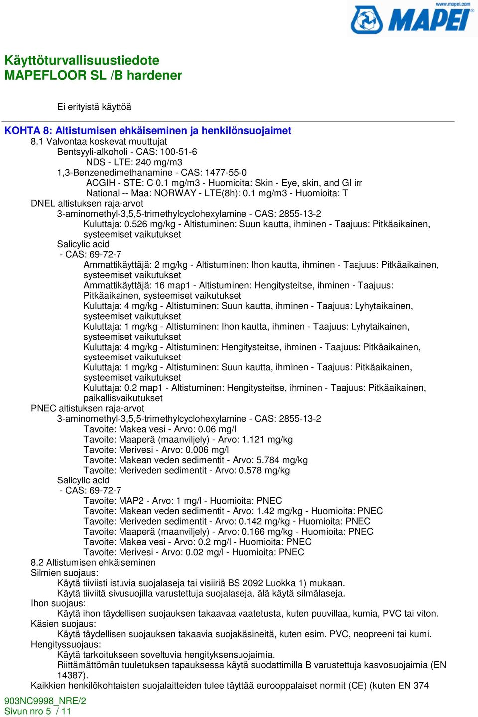 1 mg/m3 - Huomioita: Skin - Eye, skin, and GI irr National -- Maa: NORWAY - LTE(8h): 0.
