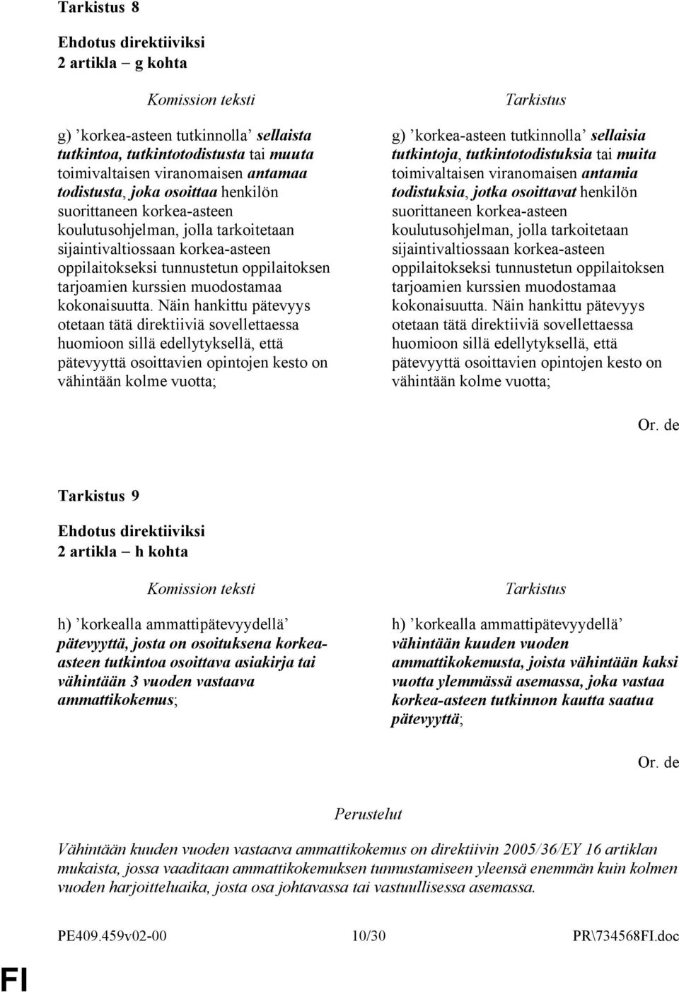 Näin hankittu pätevyys otetaan tätä direktiiviä sovellettaessa huomioon sillä edellytyksellä, että pätevyyttä osoittavien opintojen kesto on vähintään kolme vuotta; g) korkea-asteen tutkinnolla