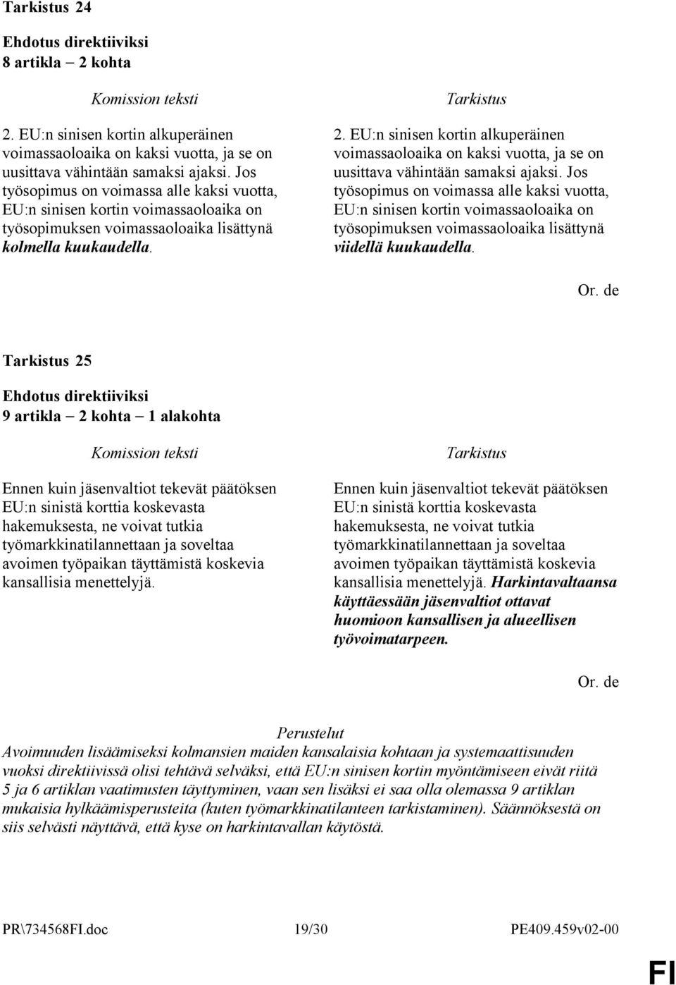 EU:n sinisen kortin alkuperäinen voimassaoloaika on kaksi vuotta, ja se on uusittava vähintään samaksi ajaksi.