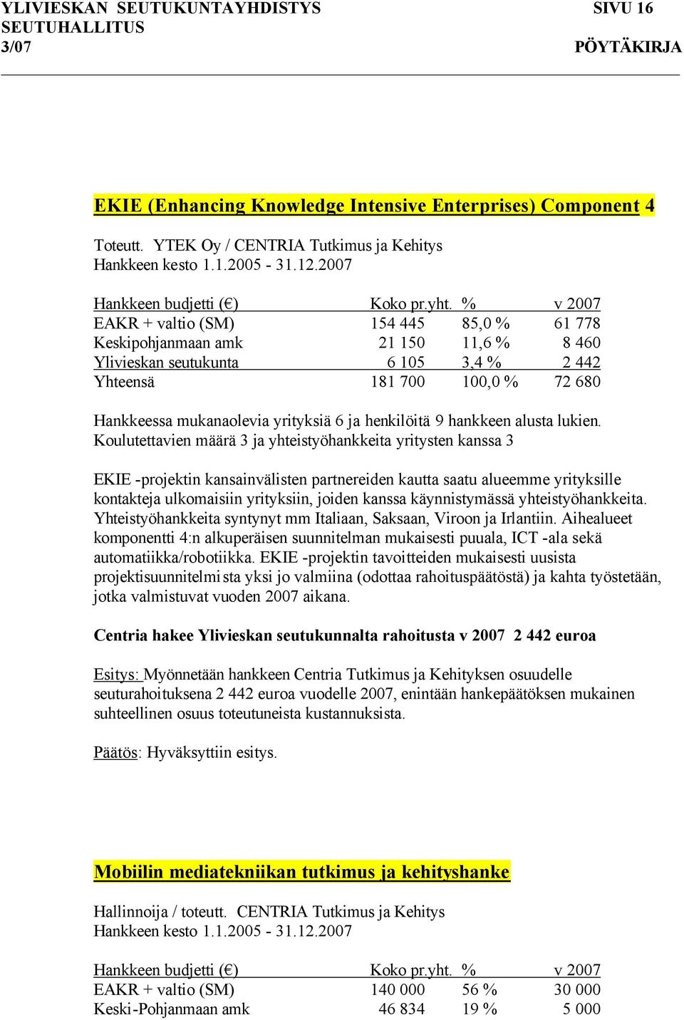henkilöitä 9 hankkeen alusta lukien.