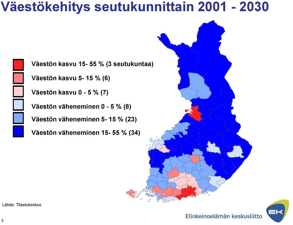 % (7) Väestön väheneminen 0-5 % (8) Väestön väheneminen 5-15