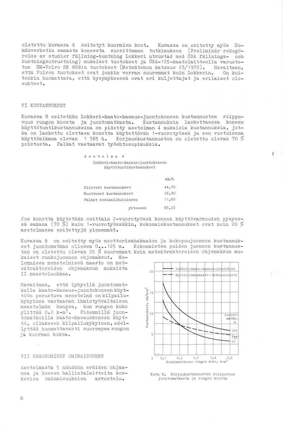 mukaiset tuotokset ja ÖSA- 125- kaatolaitteella varustetun BM- Volvo SM 868 : n tuotokset (Metsätehon katsaus 23/197). Havaitaan, että Volvon tuotokset ovat jonki n verran suuremmat kuin Lokkerin.