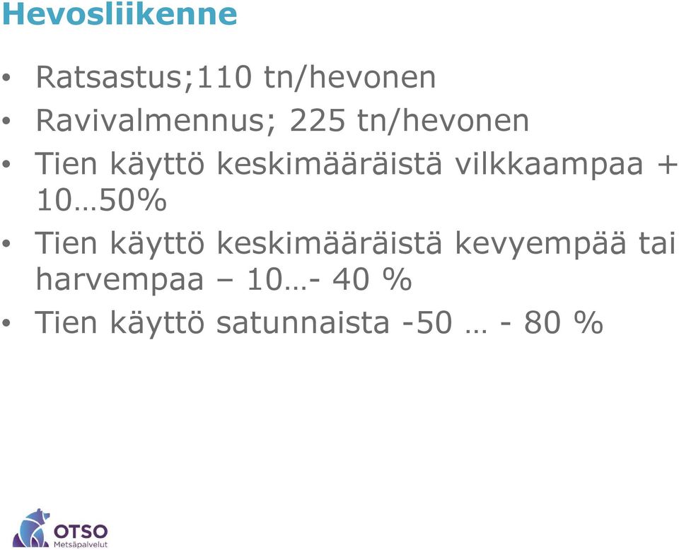 keskimääräistä vilkkaampaa + 10 50% Tien käyttö