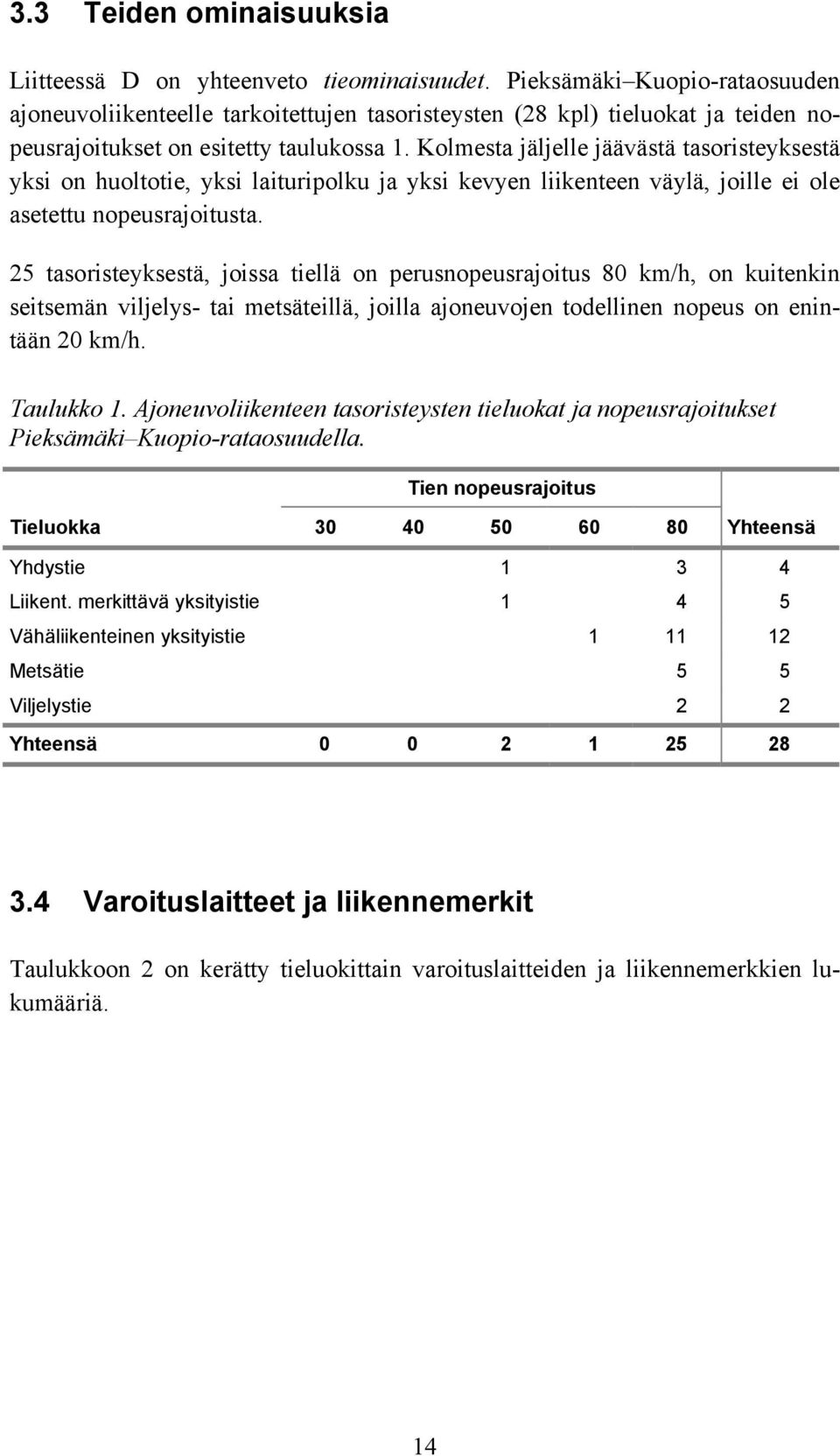 Kolmesta jäljelle jäävästä tasoristeyksestä yksi on huoltotie, yksi laituripolku ja yksi kevyen liikenteen väylä, joille ei ole asetettu nopeusrajoitusta.