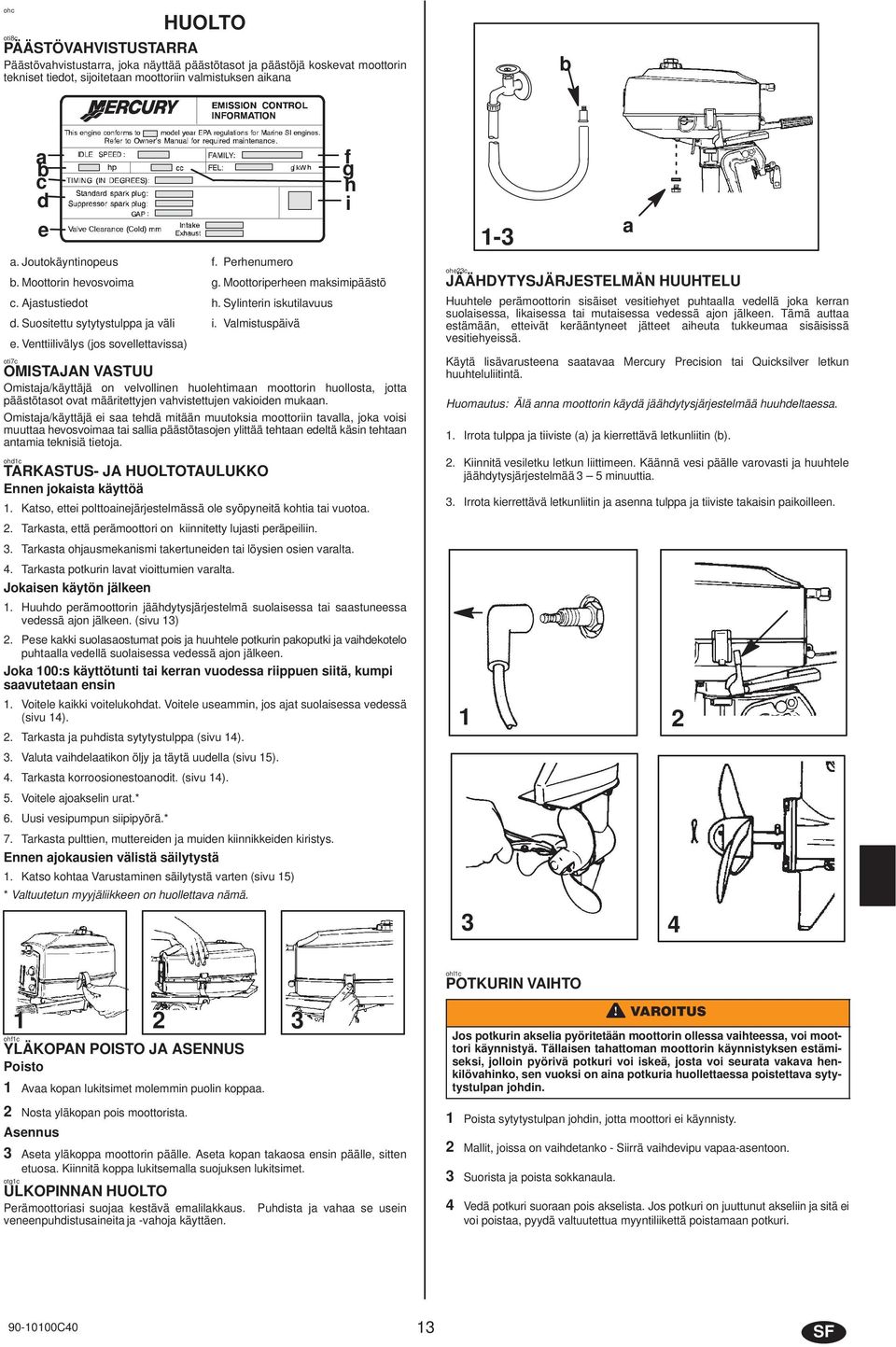 Venttiilivälys (jos sovellettviss) oti7c OMISTAJAN VASTUU Omistj/käyttäjä on velvollinen huolehtimn moottorin huollost, jott päästötsot ovt määritettyjen vhvistettujen vkioiden mukn.