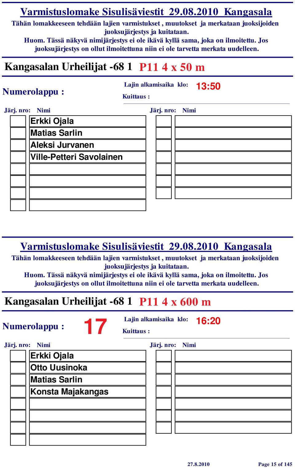 Kangasalan Urheilijat -68 1 17 Erkki Ojala Otto Uusinoka