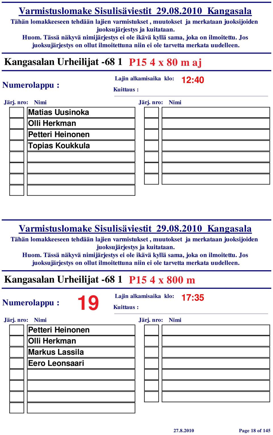 Kangasalan Urheilijat -68 1 19 Petteri Heinonen Olli Herkman