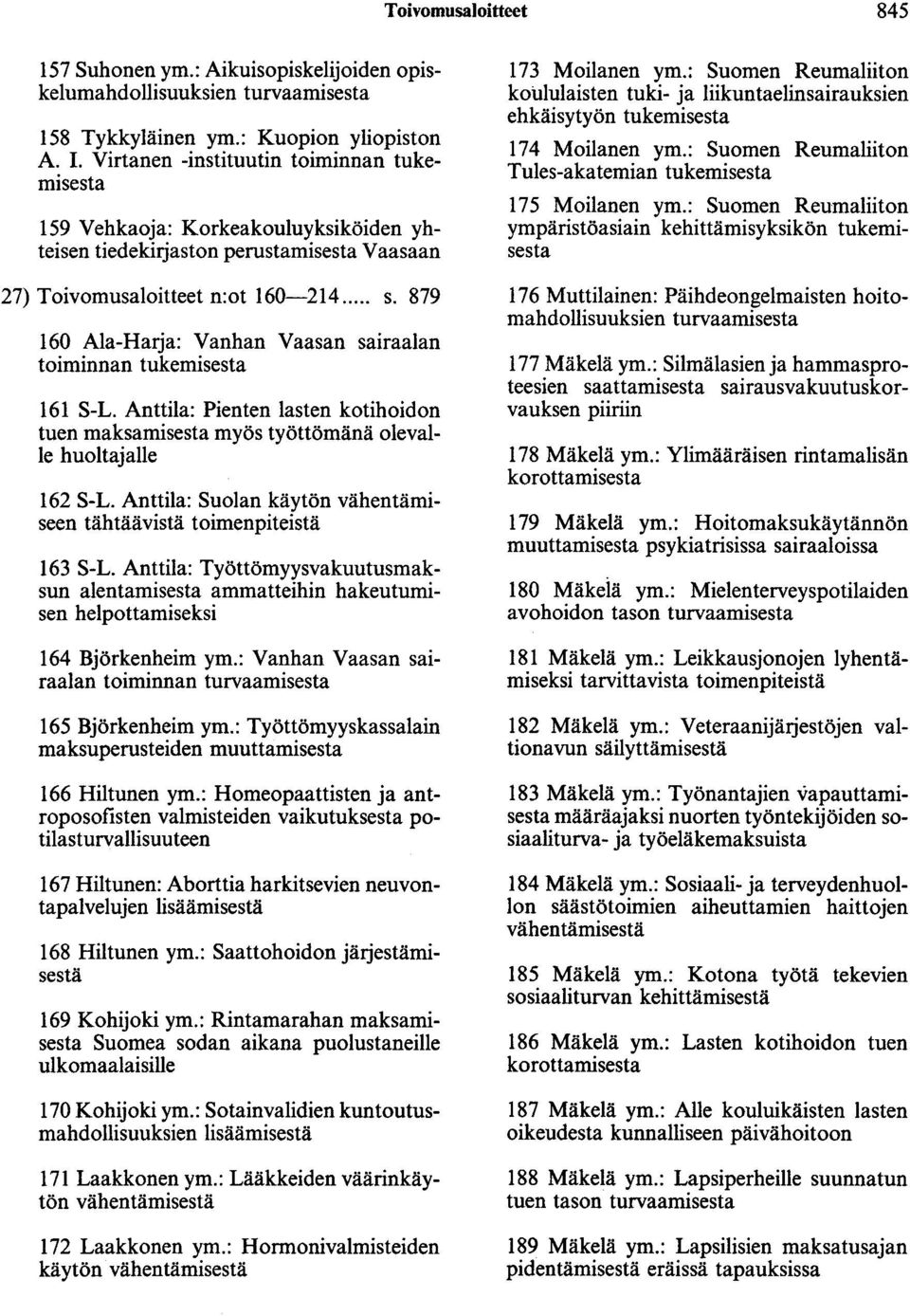 Anttila: Suolan käytön vähentämiseen tähtäävistä toimenpiteistä 163 S-L. Anttila: Työttömyysvakuutusmaksun alentamisesta ammatteihin hakeutumisen helpottamiseksi 164 Björkenheim ym.